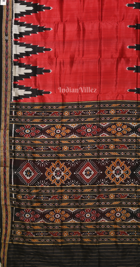 Maroon Black Temple Border Odisha Ikat Khandua Silk Saree