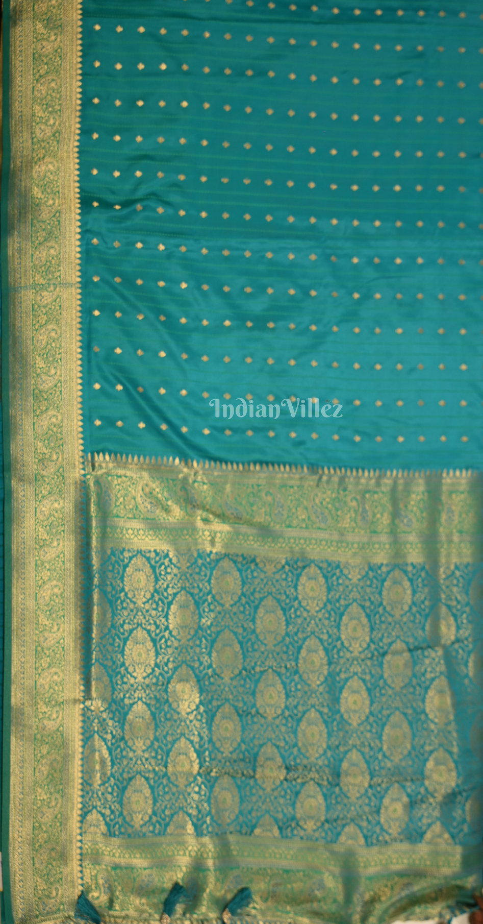 Cyan Blue Buti Design Zari Satin Silk Banarasi Saree