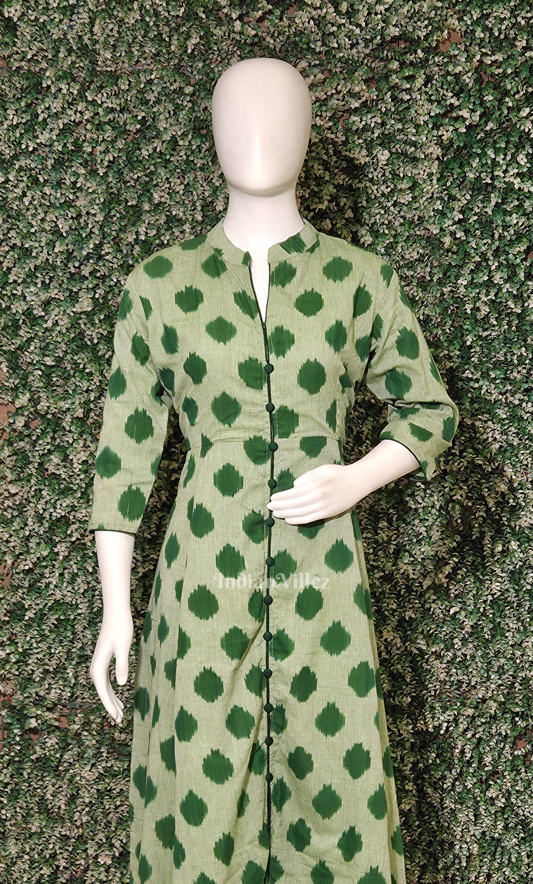 Sage Green Polka Design Odisha Ikat Designer Long Gown