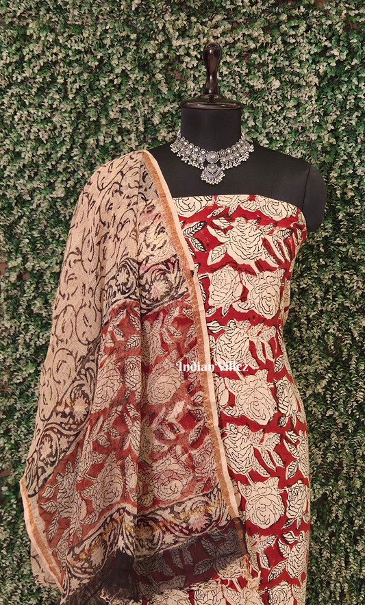 Maroon Cream Bagru Block Printed Cotton Suit Sets