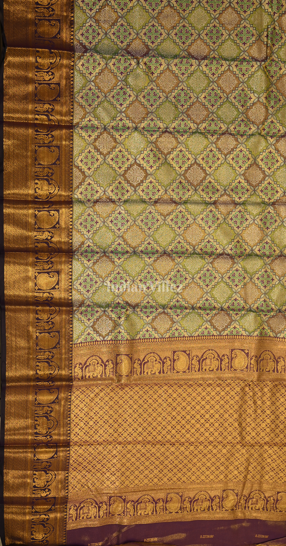 Green Printed Multi Color Pure Brocade Tissue Kanjivaram Saree
