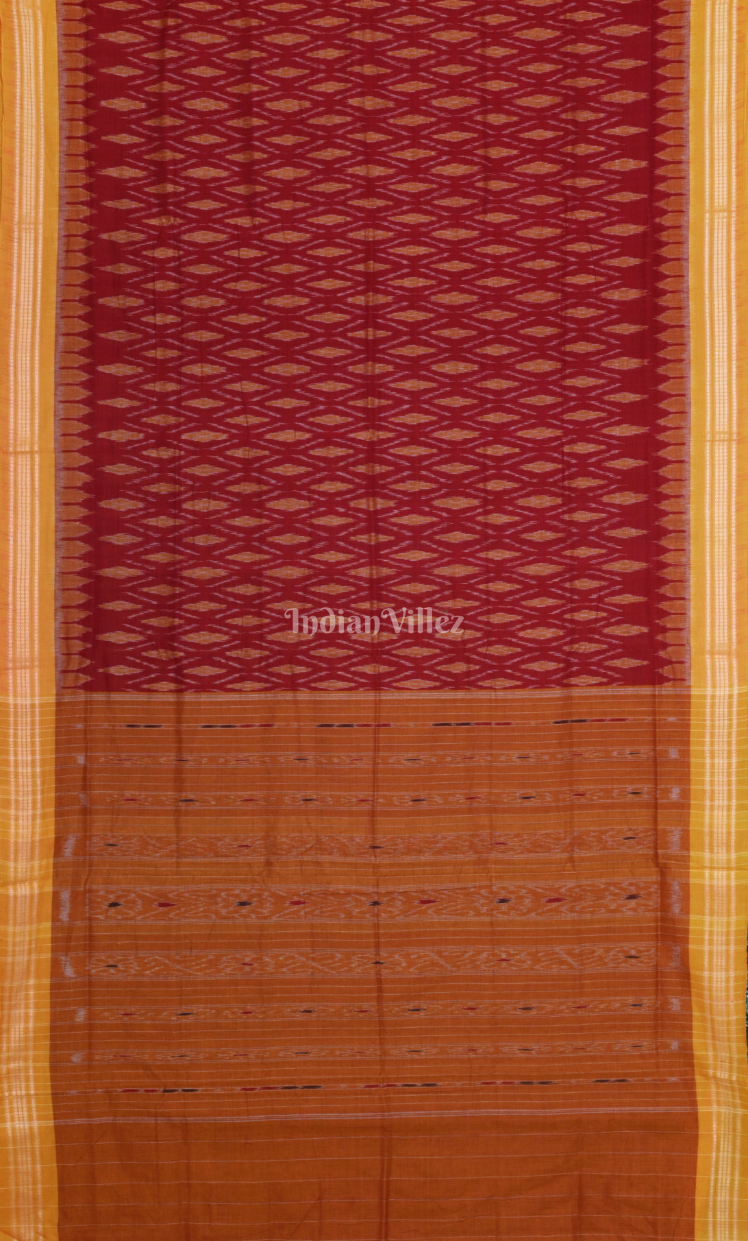 Red Mustard Yellow Odisha Ikat Maniabandha Cotton Saree 