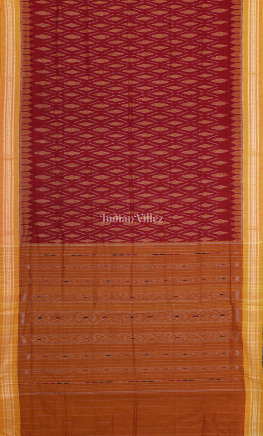 Red Mustard Yellow Odisha Ikat Maniabandha Cotton Saree 