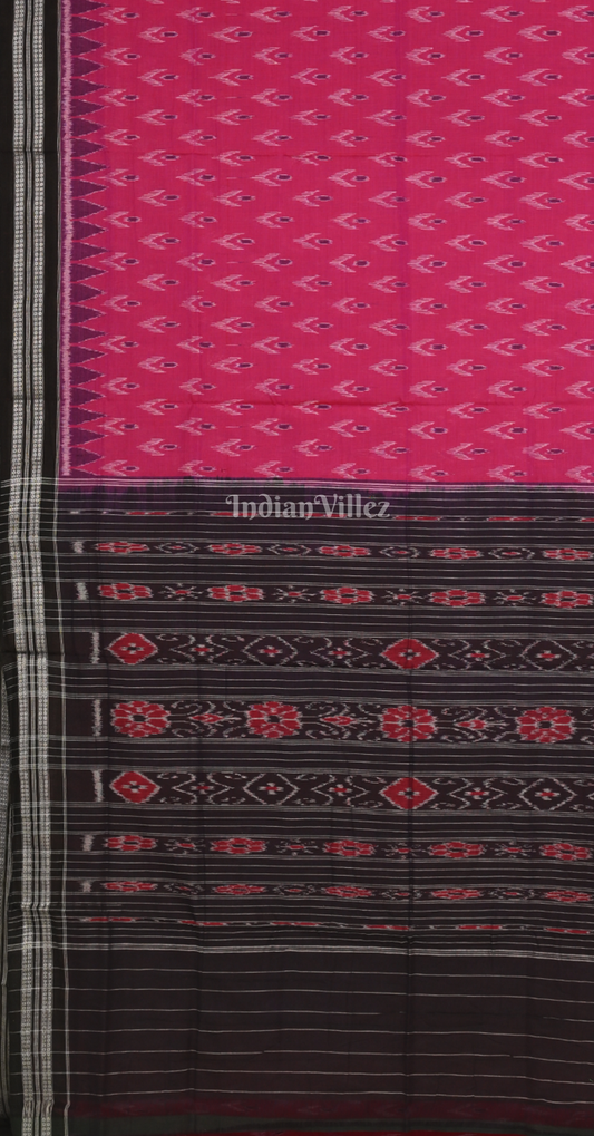 Rani Pink Black Mayur Chandrika Odisha Ikat Maniabandha Cotton Saree