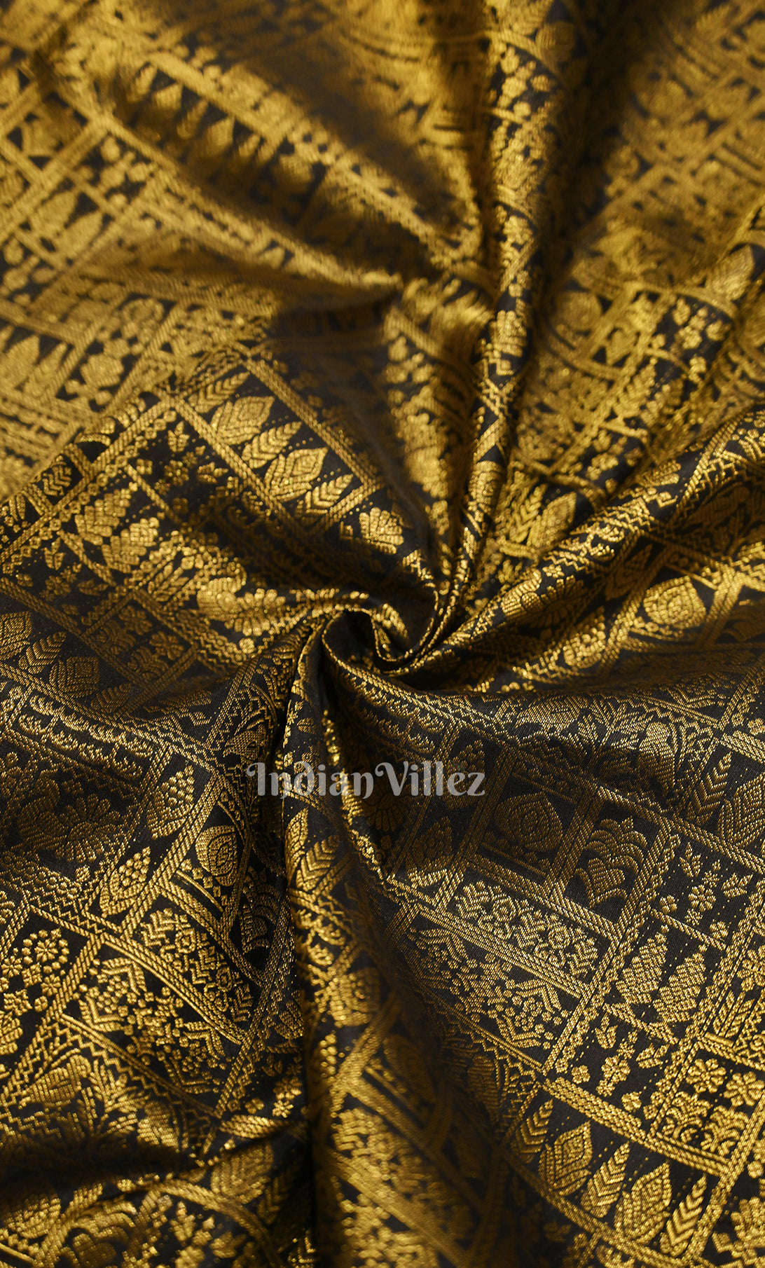 Black with Golden Check Buti Brocade Pure Kanjivaram Silk Saree 