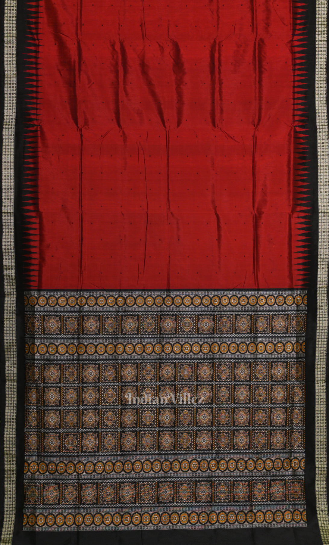 Red Black Butta Design Odisha Ikat Bomkai Sambalpuri Silk Saree 