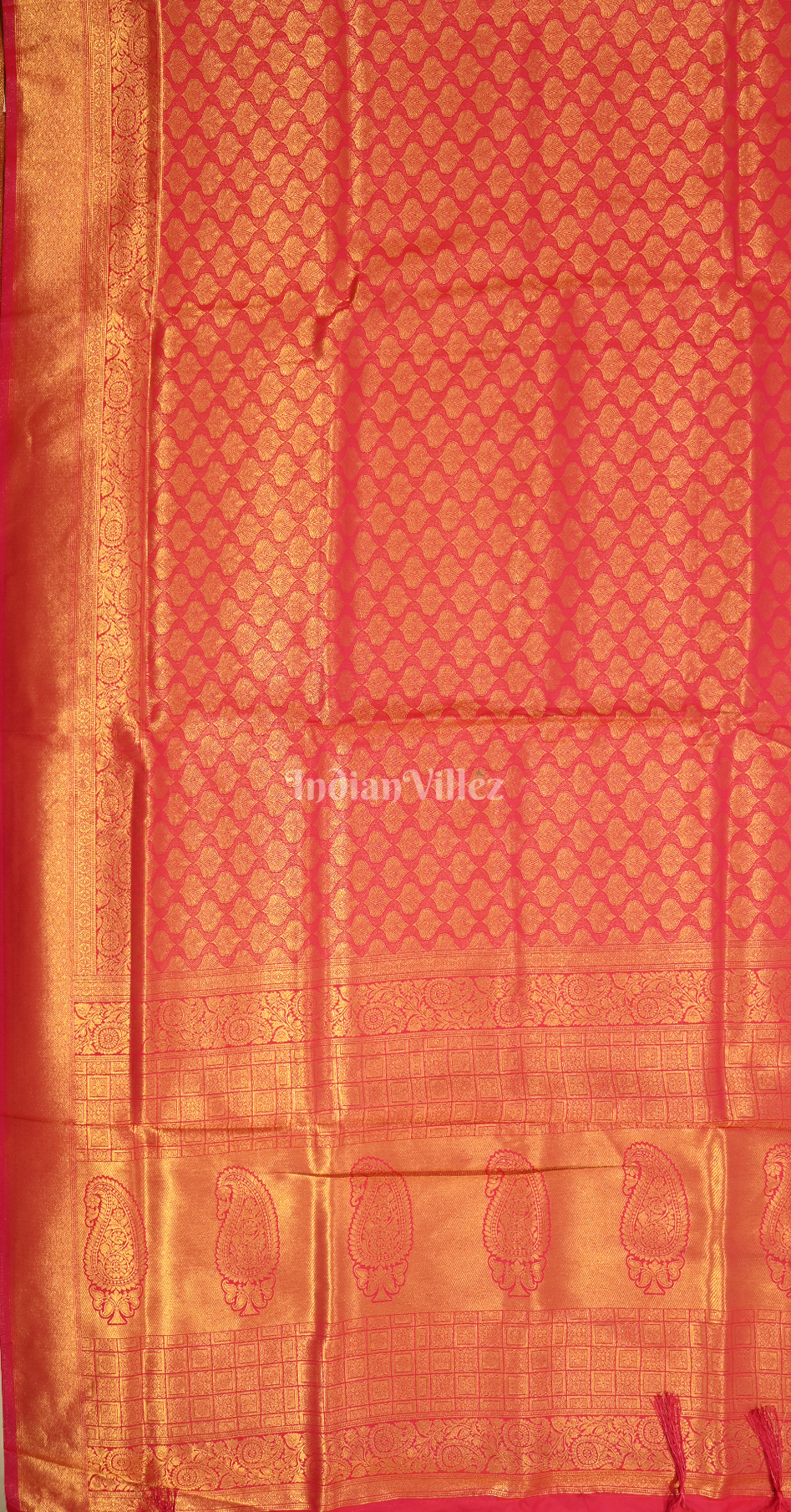 Red Diamond Floral Brocade Pure Kanjivaram Silk Saree