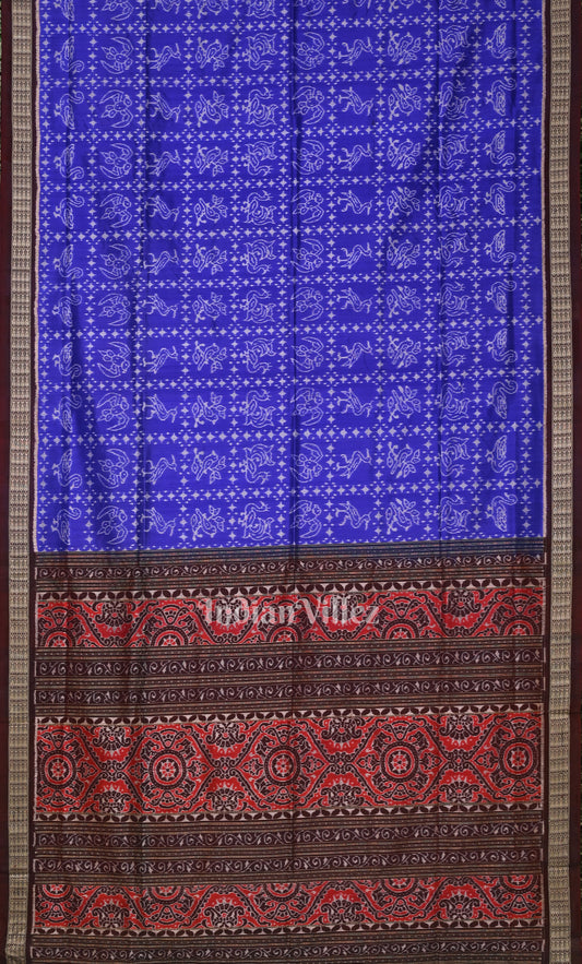Blue Maroon Dasakothi Odisha Ikat Sambalpuri Silk Saree