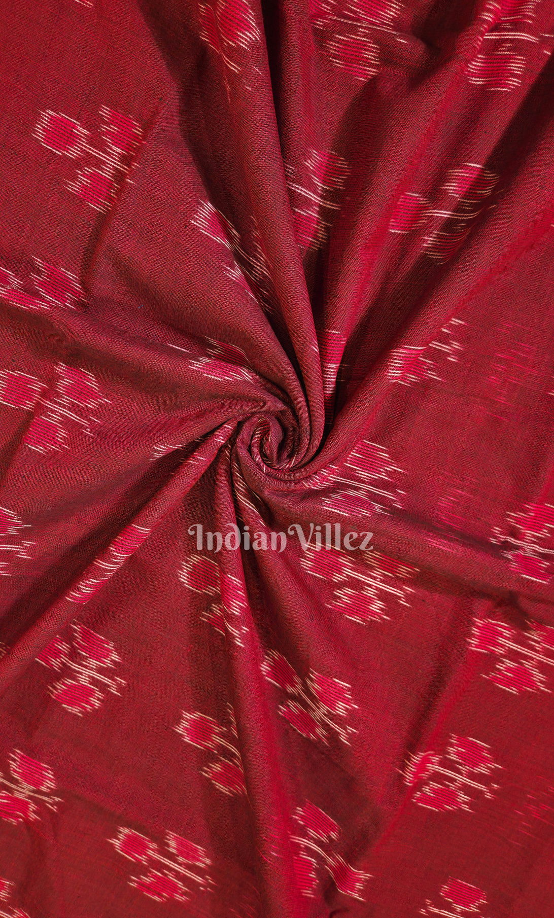 Red Maroon Floral Motif Odisha Ikat Sambalpuri Cotton Fabric