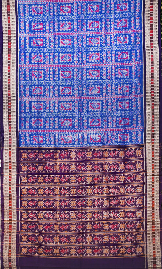 Navy Blue Purple Odisha Ikat Sambalpuri Cotton Saree