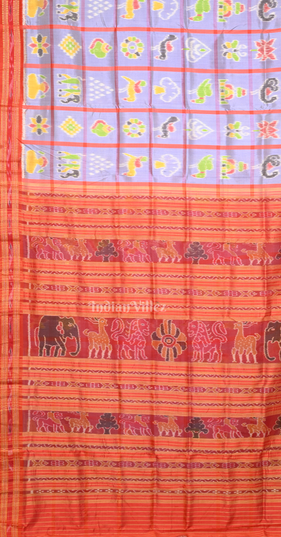Lavender Red Nabakothi Odisha Ikat Khandua Silk Saree