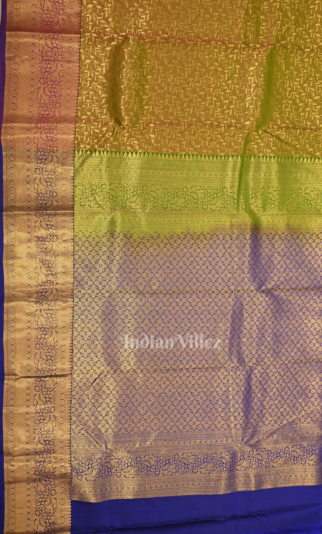 Parrot Green Blue Brocade Pure Kanjivaram Silk Saree