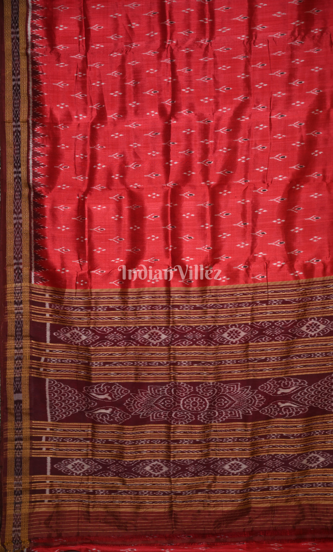 Red Coffee Mayur Chandrika Odisha Ikat Khandua Silk Saree 