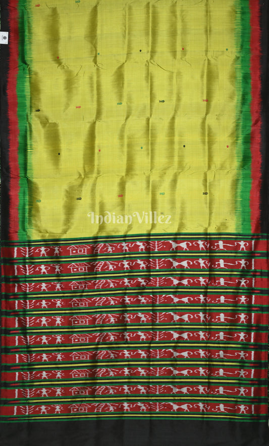 Mehendi Green Red Fish Motif Odisha Ikat Contemporary Silk Saree