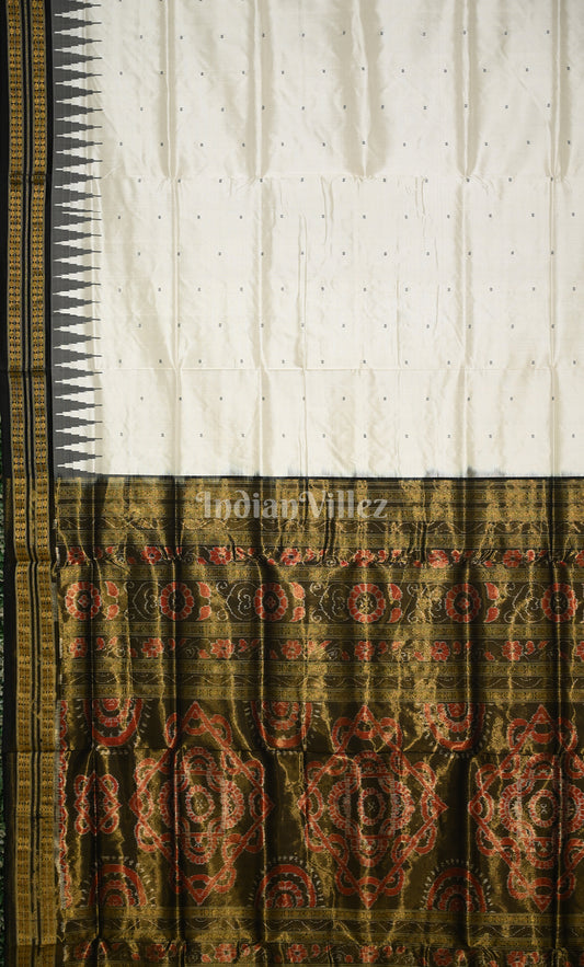 White Black Buti Odisha Ikat Bomkai Half Tissue Silk Saree 