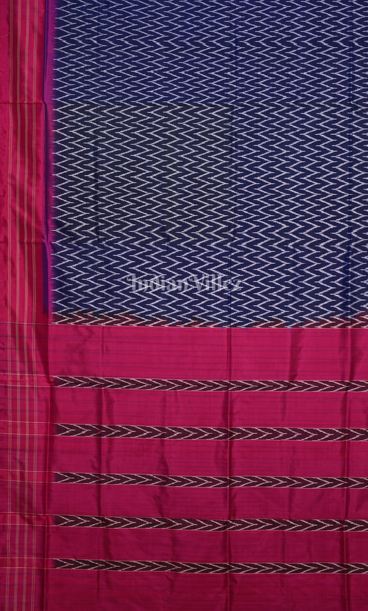Navy Blue Rani Pink Pochampally Ikat Silk Saree