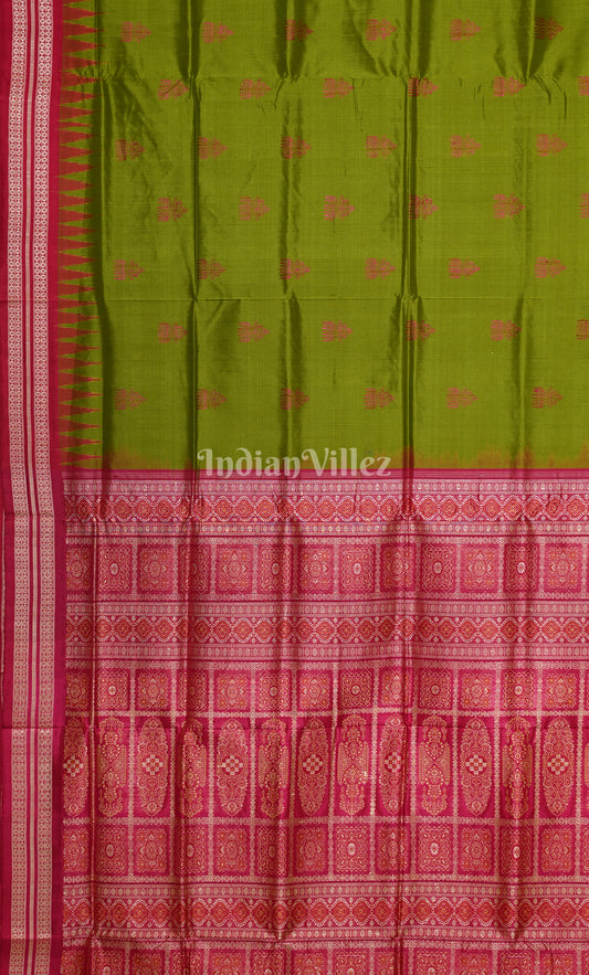 Mehendi Green Rani Pink Odisha Ikat Bomkai Sambalpuri Silk Saree 