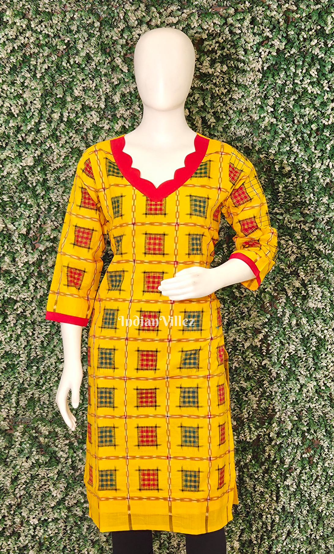Yellow Red Aswini Odisha Ikat Designer Cotton Kurti for Women