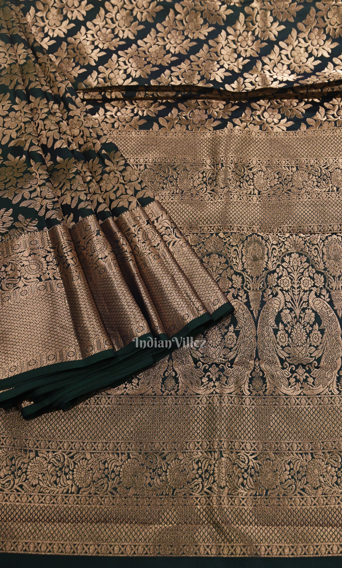 Bottle Green Pure Brocade Kanjivaram Silk Saree