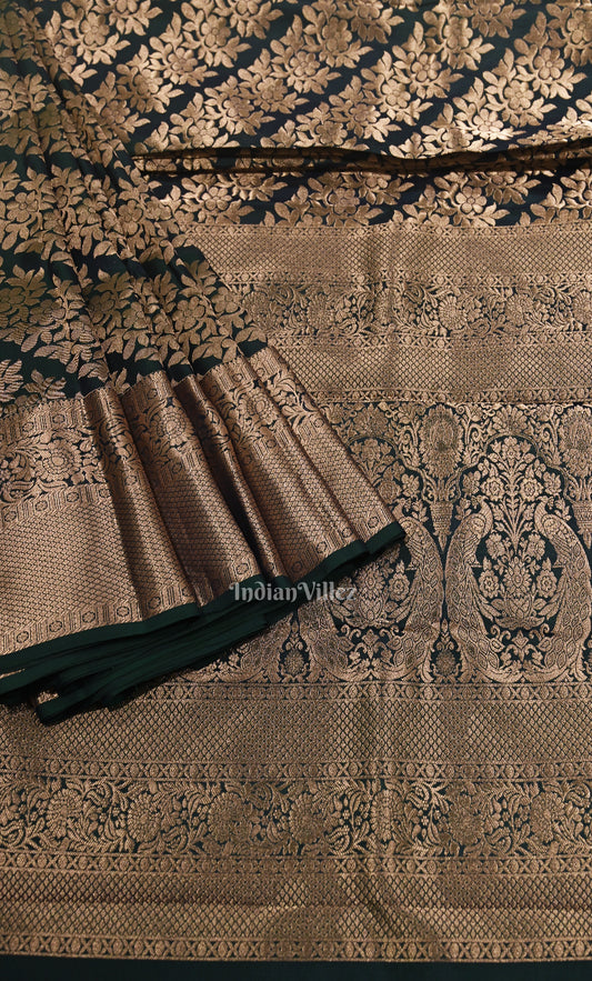 Bottle Green Pure Brocade Kanjivaram Silk Saree
