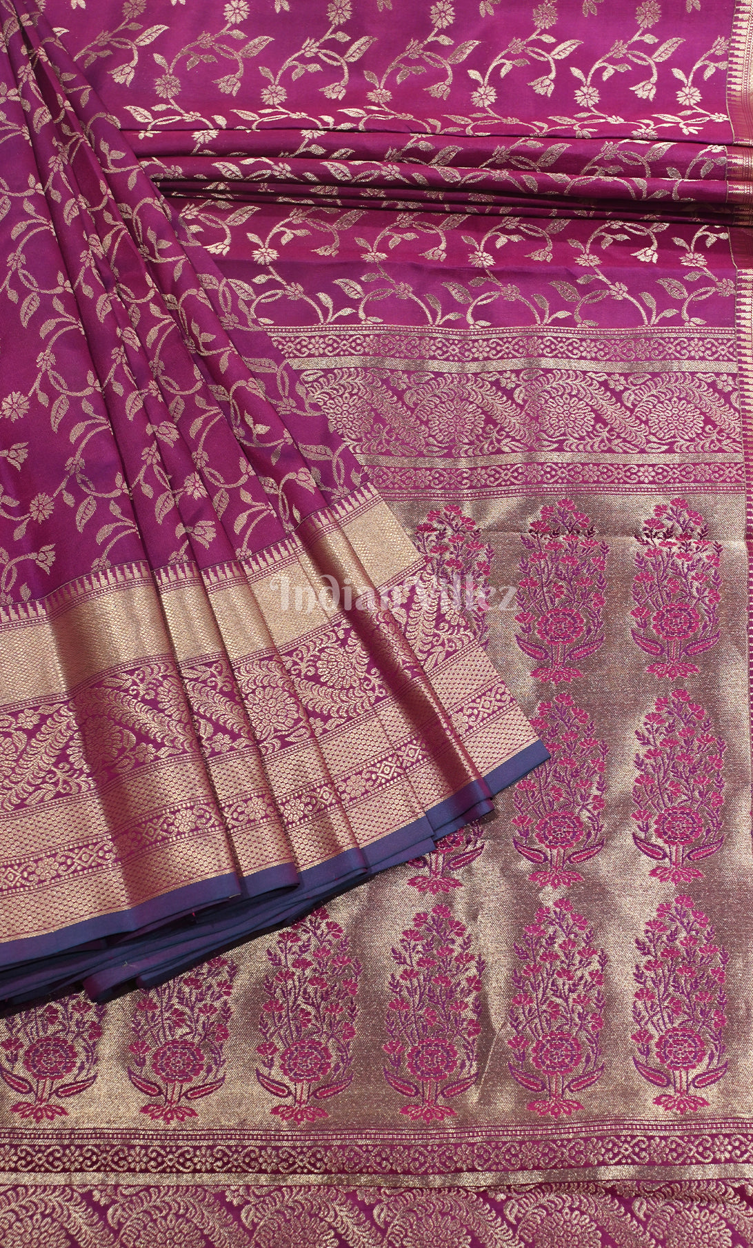 Plum Purple Blue Pure Kanjivaram Silk Saree with Zari Brocade 