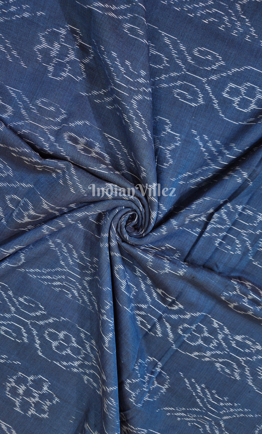 Indigo Blue Floral Theme Odisha Ikat Sambalpuri Cotton Fabric