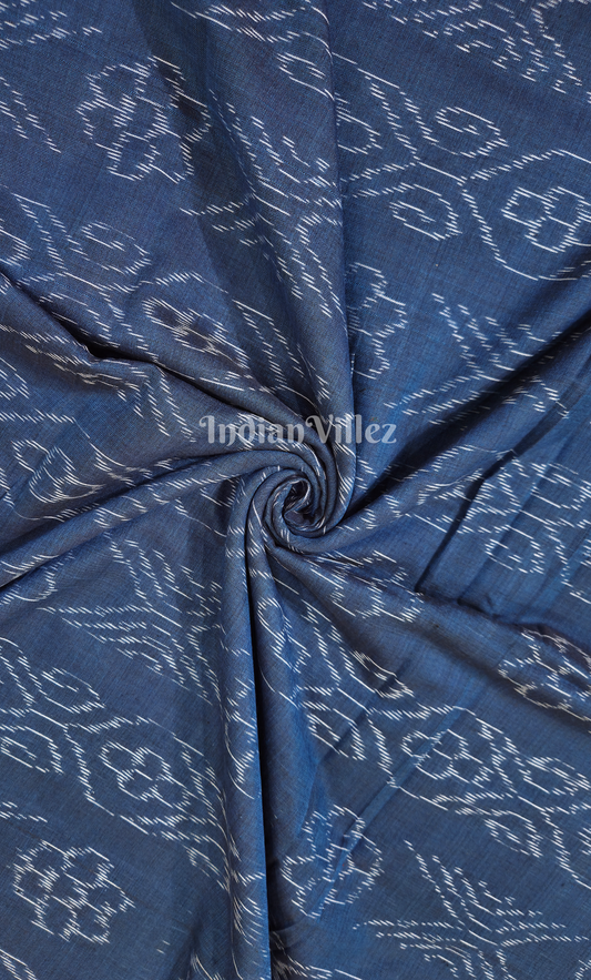 Indigo Blue Floral Theme Odisha Ikat Sambalpuri Cotton Fabric