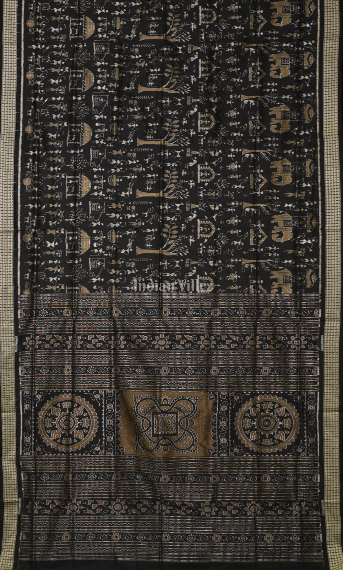 Elegant Black Tribal Theme Odisha Ikat Sambalpuri Silk Saree