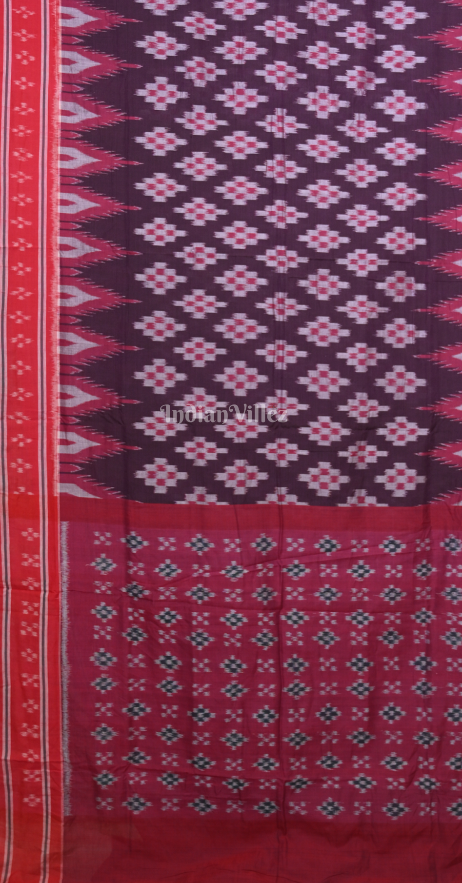 Maroon Red Pasapali Odisha Ikat Sambalpuri Cotton Saree
