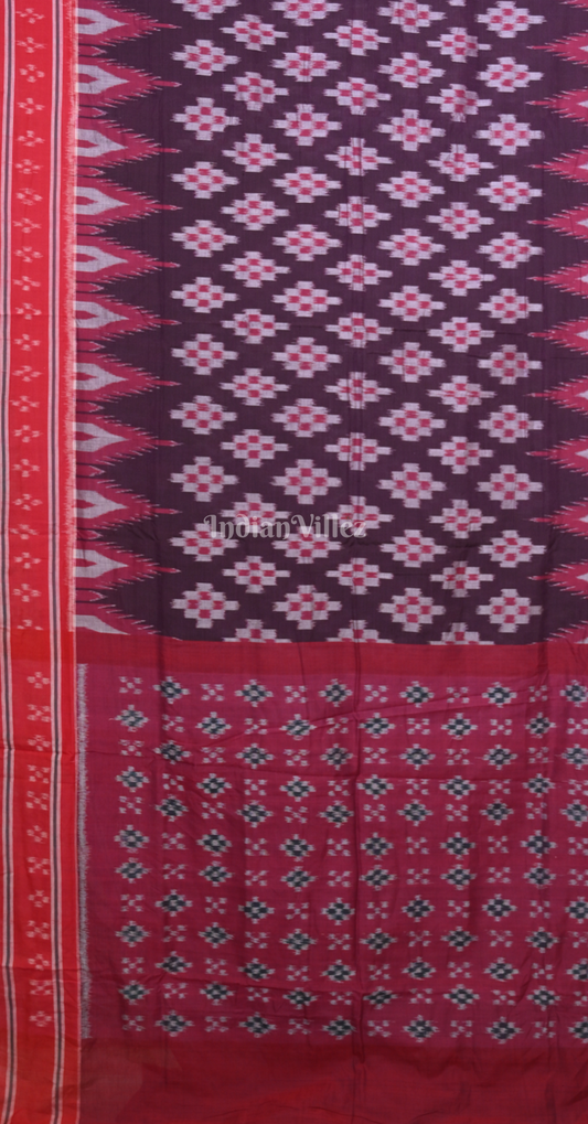 Maroon Red Pasapali Odisha Ikat Sambalpuri Cotton Saree