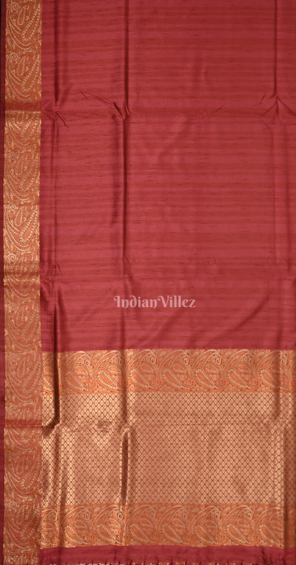 Cherry Red Tussar Silk Banarasi Saree 