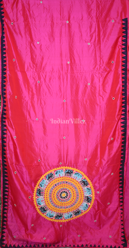 Rani Pink Hand Embroidered Applique Work Saree 