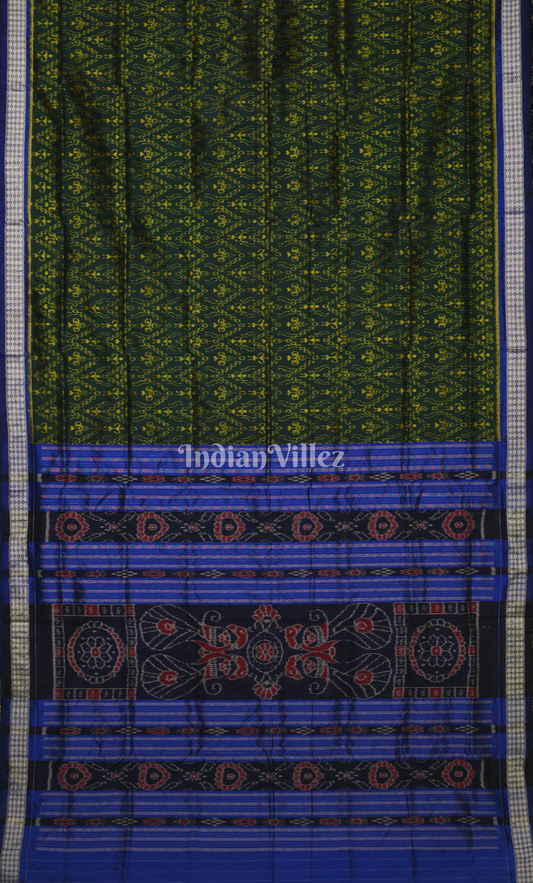 Bottle Green Blue Tribal Theme Odisha Ikat Sambalpuri Silk Saree