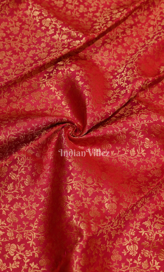 Dark Pink Floral Brocade Pure Kanjivaram Silk Saree