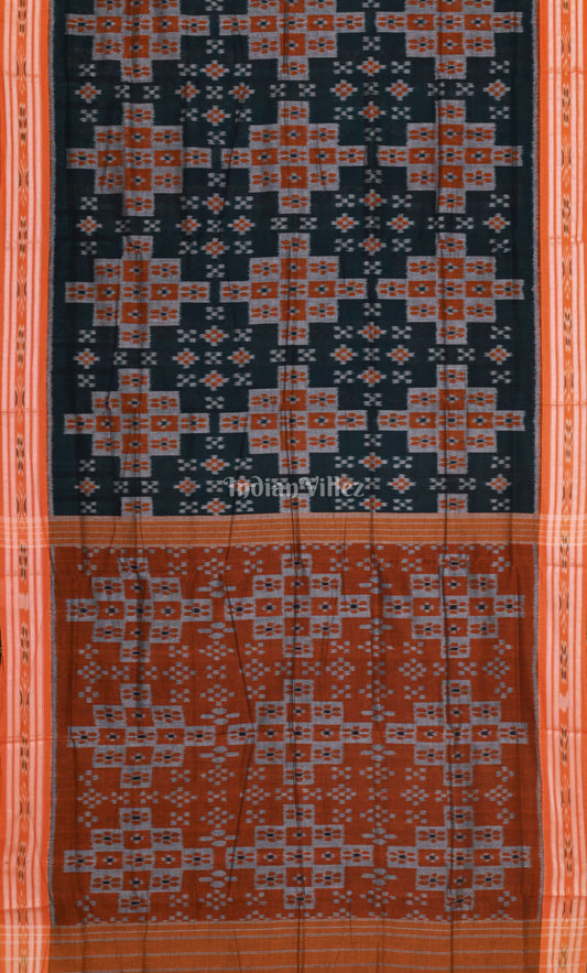 Bottle Green Orange Pasapali Odisha Ikat Sambalpuri Cotton Saree