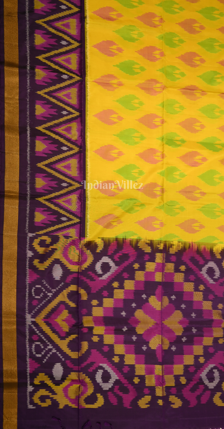 Yellow Purple Pochampally Ikat Silk Saree 