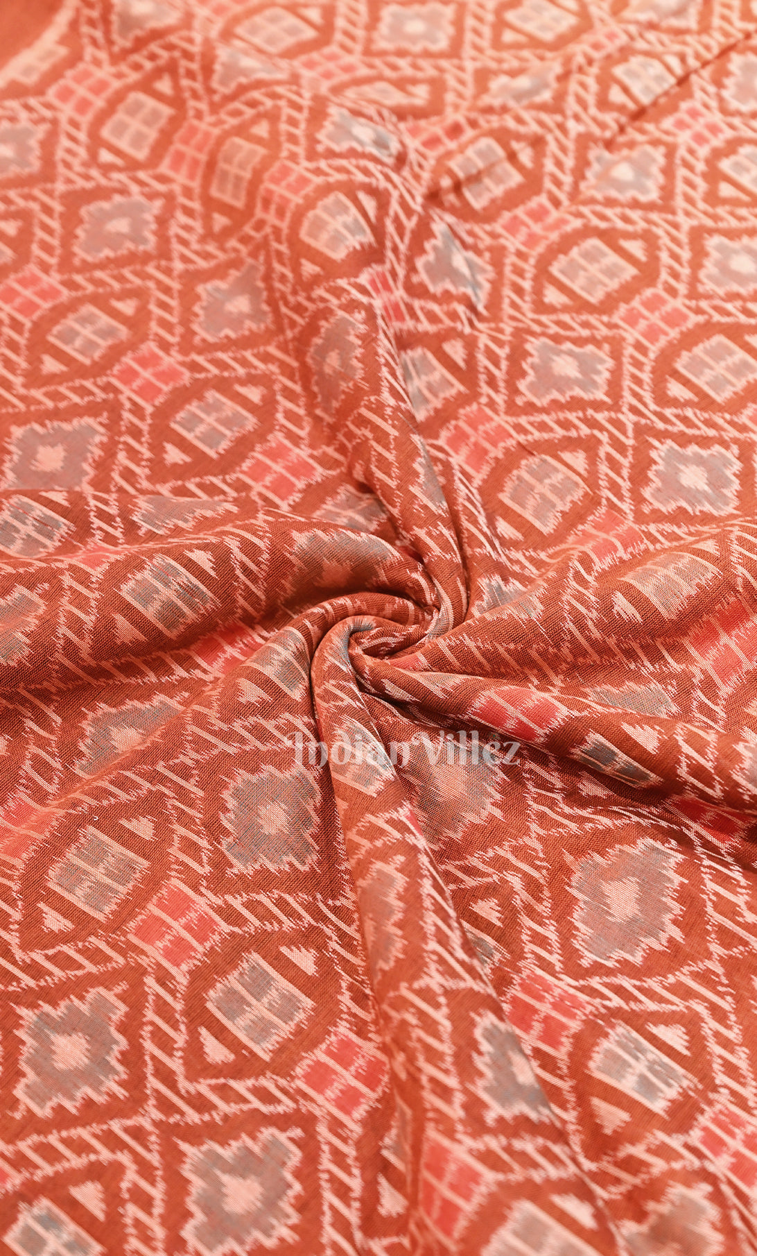 Red Sambalpuri Ikat Cotton Fabric