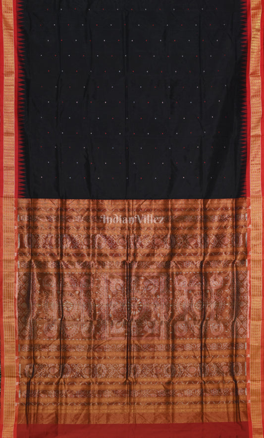 Black Red Buti Odisha Ikat Bomkai Half Tissue Silk Saree