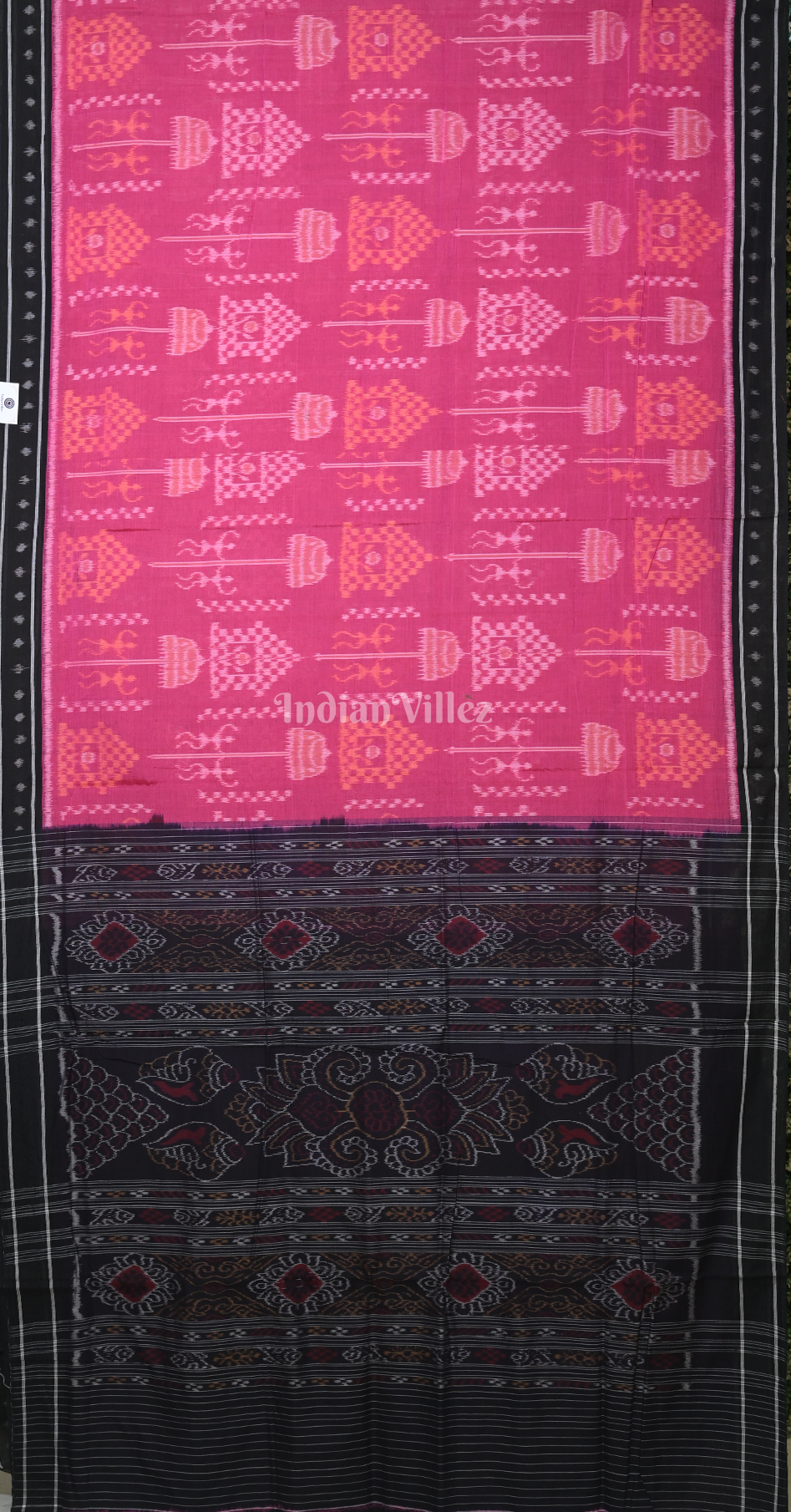 Pink Black Tribal Theme Odisha Ikat Sambalpuri Cotton Saree