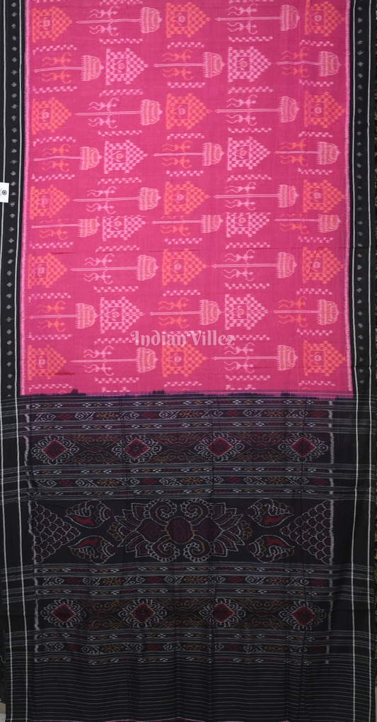 Pink Black Tribal Theme Odisha Ikat Sambalpuri Cotton Saree