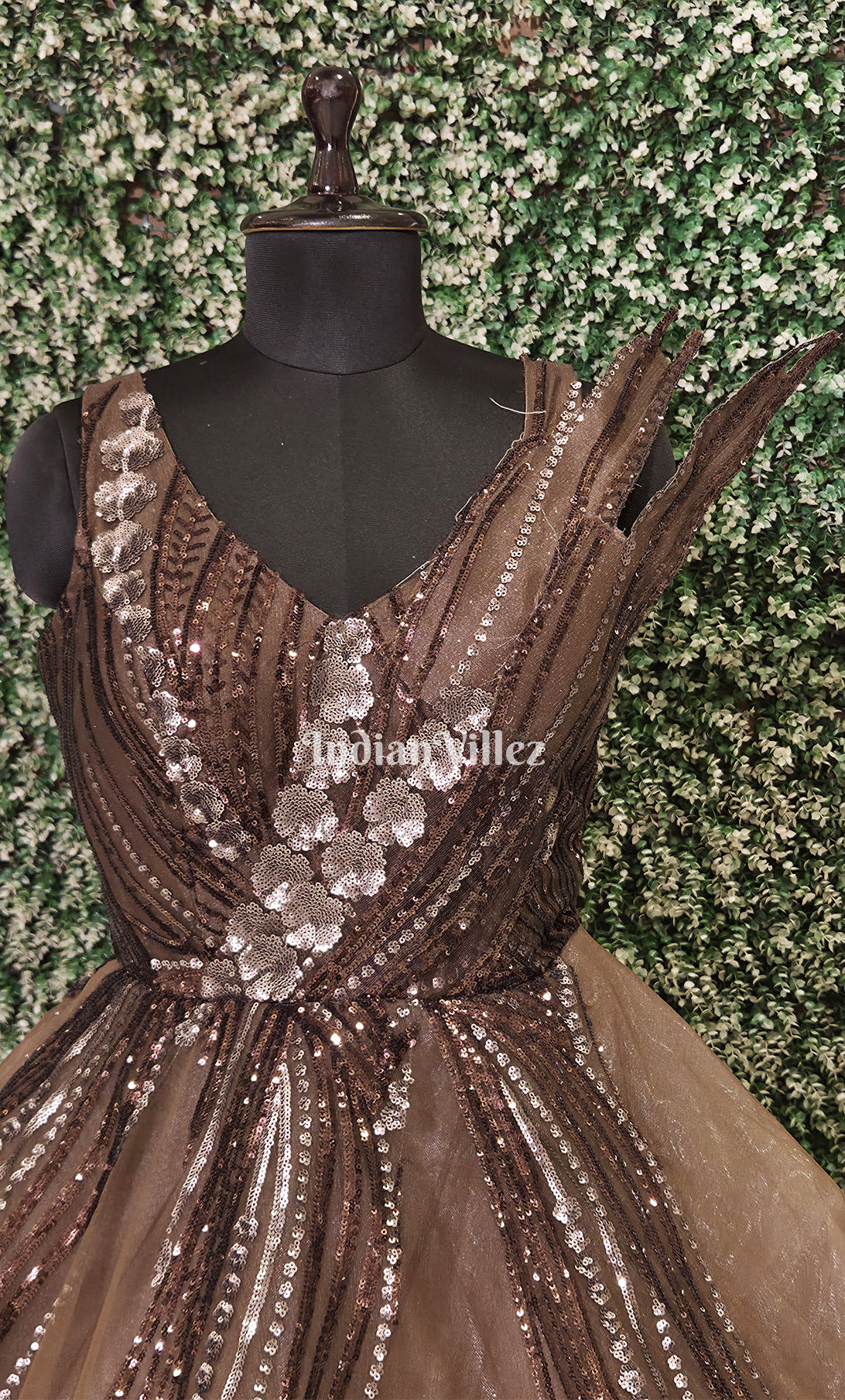 Party Wear Brown Net Indo western Gown with Sequins Embroidery Party Wear Brown Net Indo western Gown with Sequins Embroidery