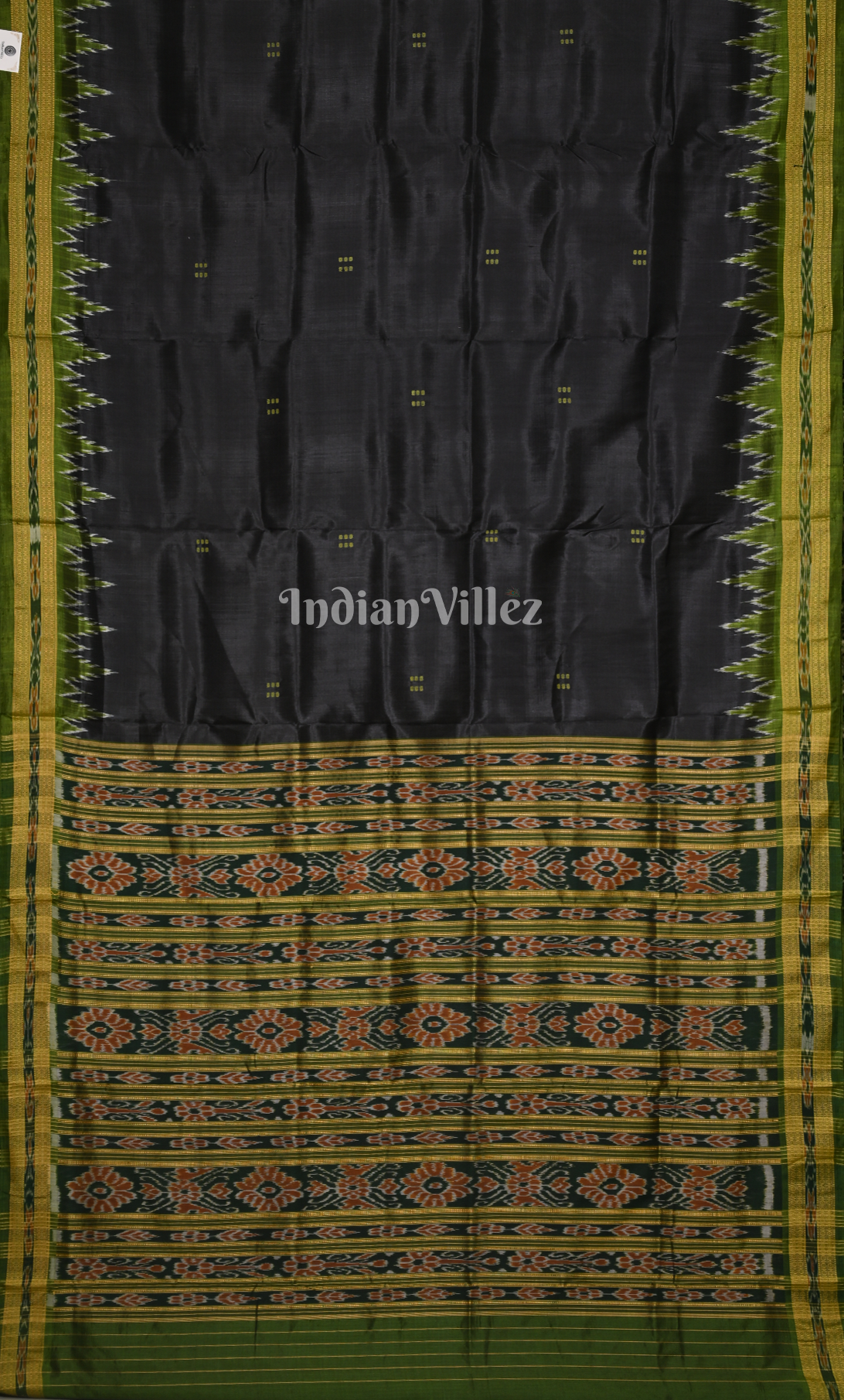 Black Green Buti Design Odisha Ikat Khandua Silk Saree