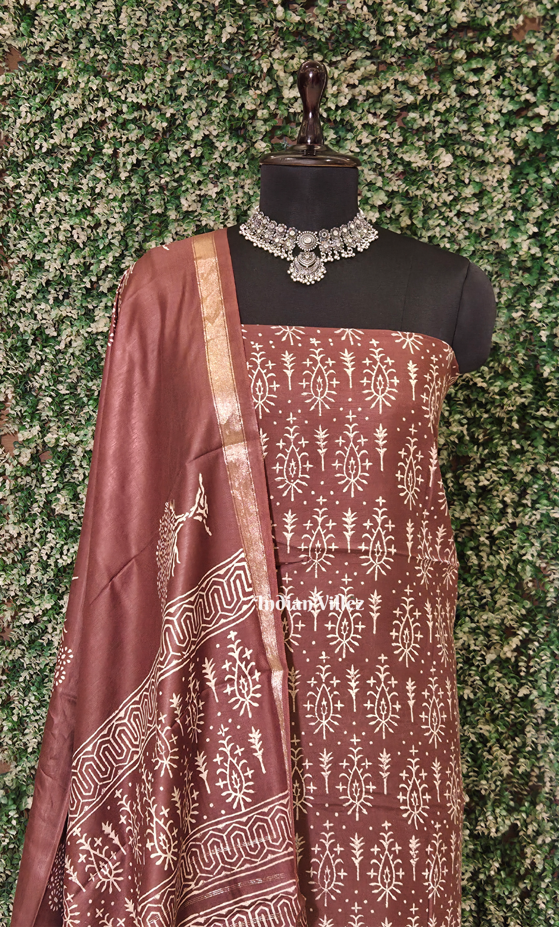 Dark Brown Block Printed Cotton Suit Sets