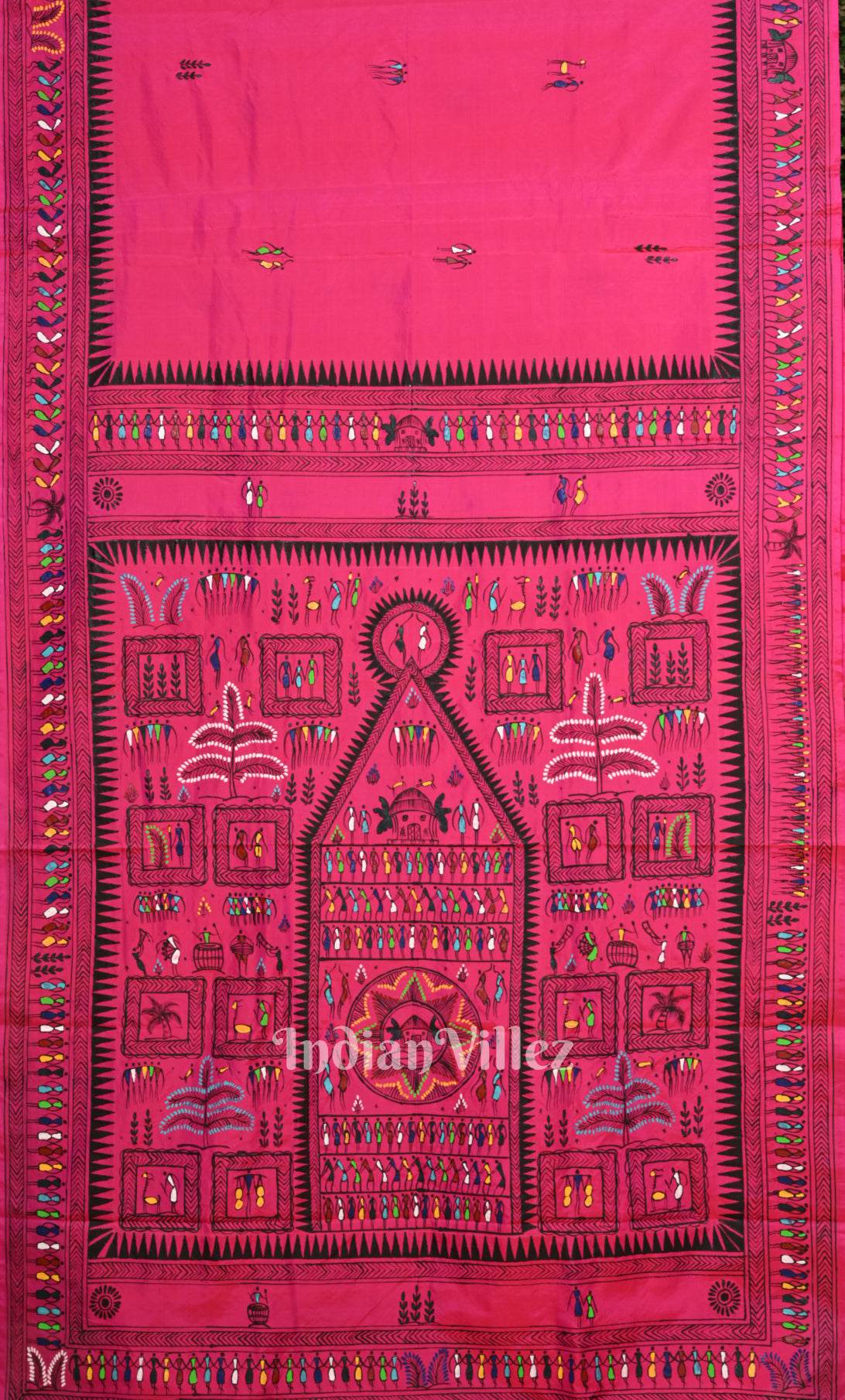 Rani Pink Saura Tribal Art Hand-Painted Pattachitra Saree 