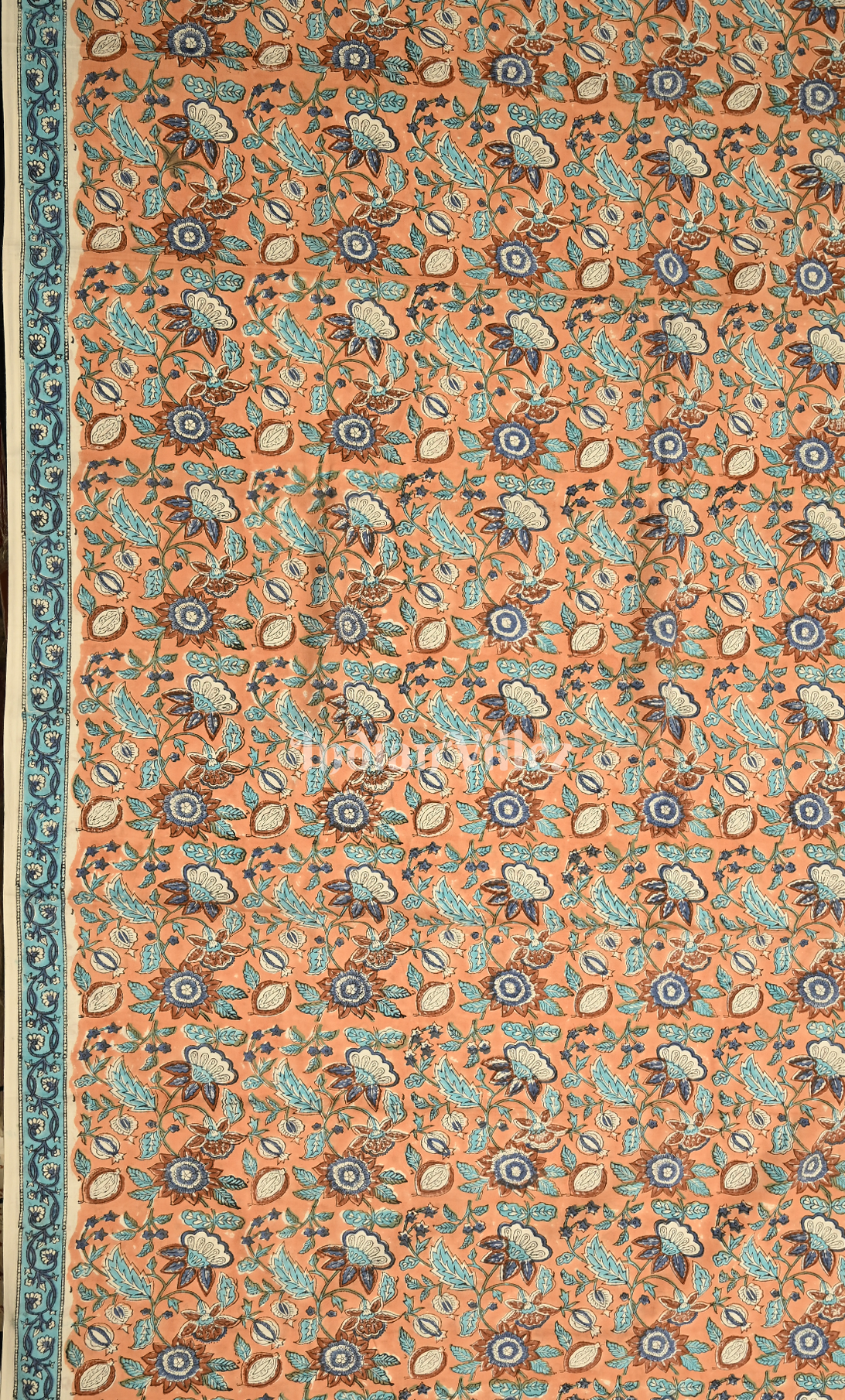 Light Orange Blue Sanganeri Block Printed Cotton Suit Sets 