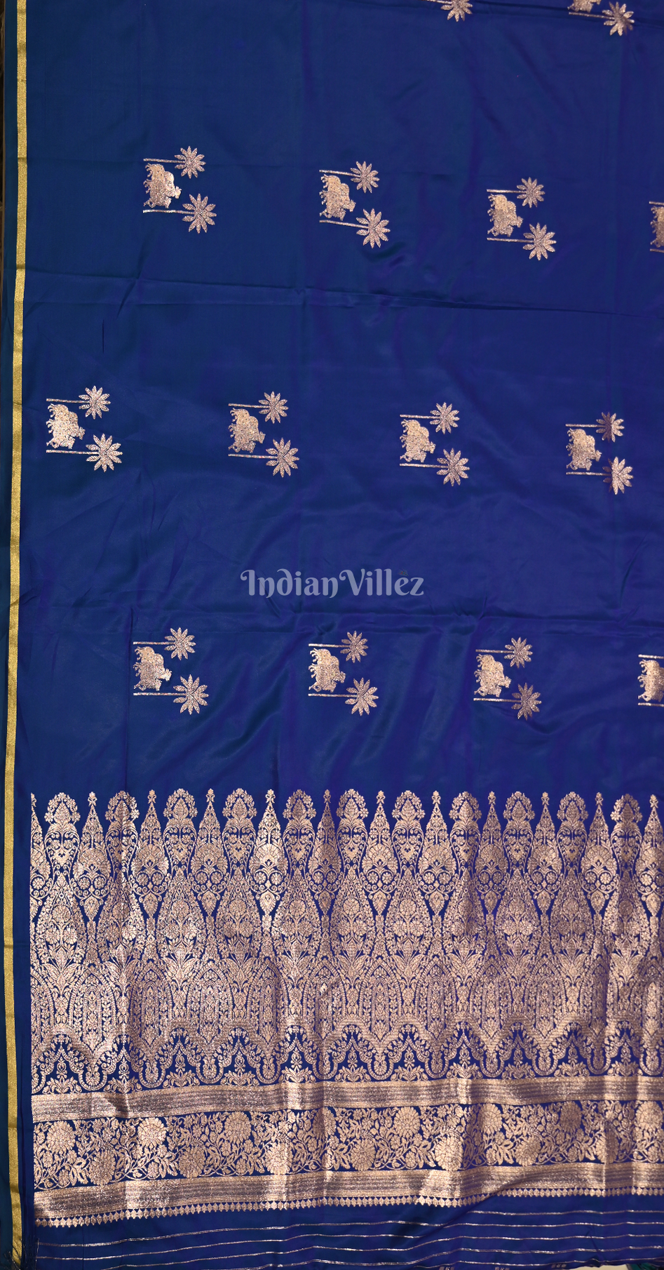 Indigo Blue Mashru Satin Banarasi Silk Saree with Pichwai Motif