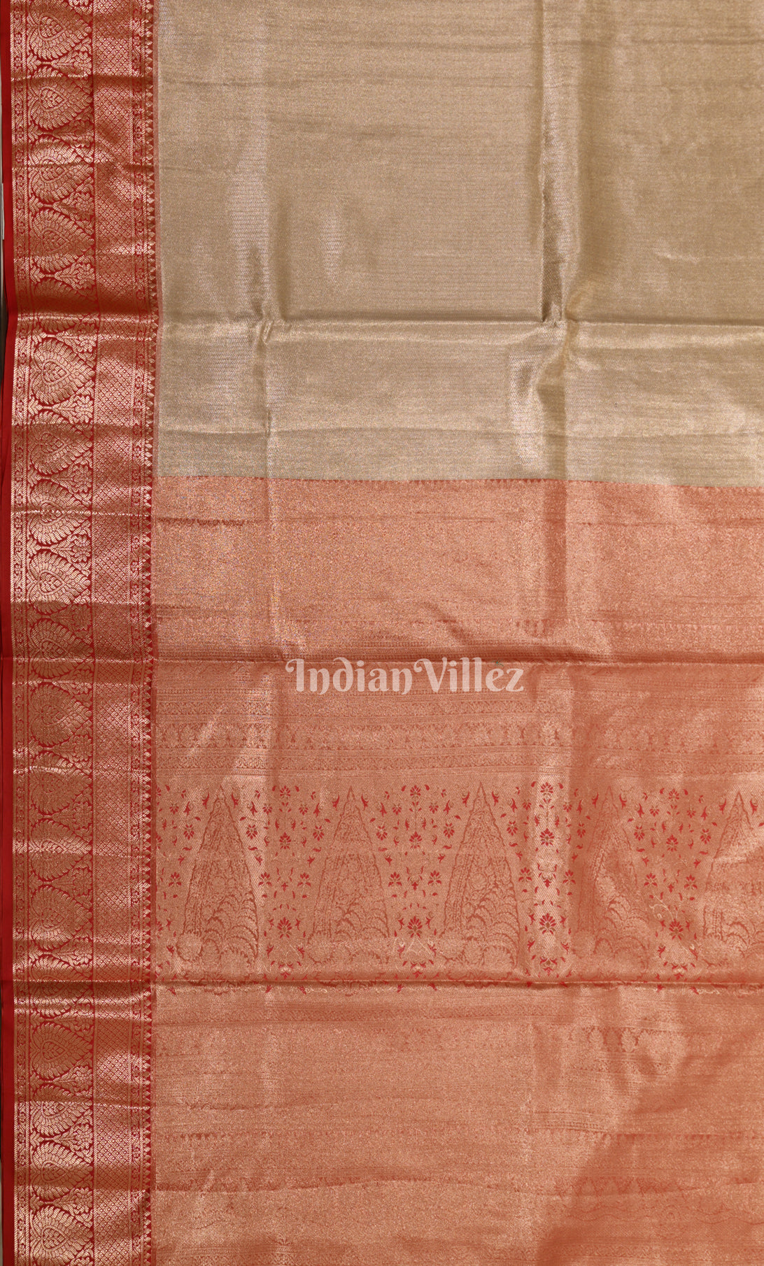 Exclusive Bridal Golden Red Brocade Pure Kanjivaram Tissue Silk Saree 
