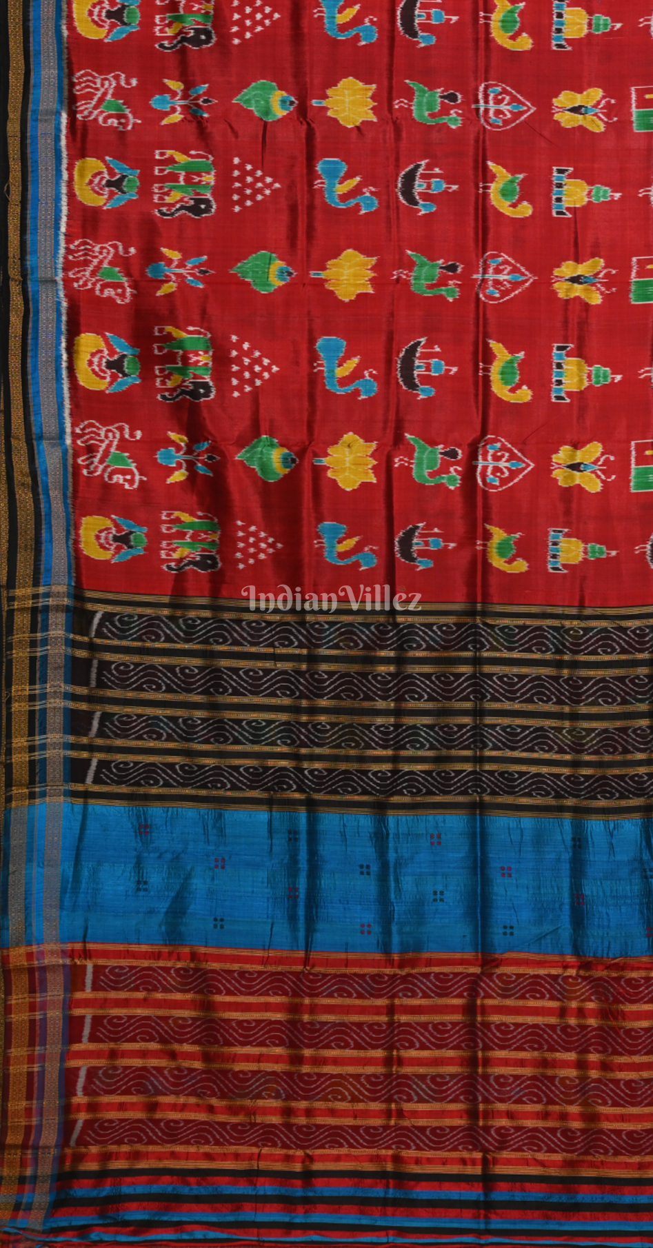 Red Nabarangi Nabakothi Odisha Ikat Khandua Silk Saree with Kathiphera Anchal