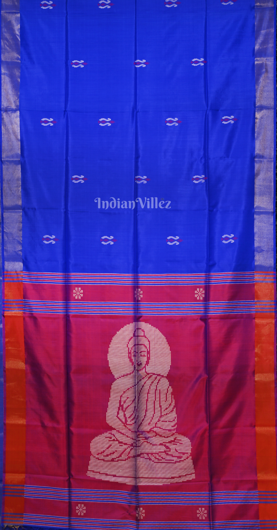 Royal Blue Maroon Pure Bishnupuri Silk Saree with Budha Tissue Anchal