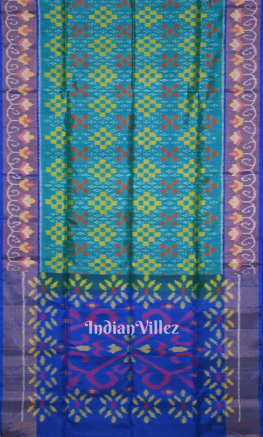 Aqua Blue Pochampally Ikat Silk Saree 